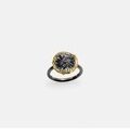 Small ring with rays in silver, gold inlay and ruby