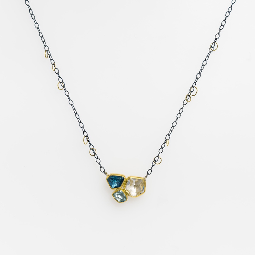 Magnificent Necklace with Aquamarine, Blue Topaz & Quartz