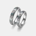 Women's Tantalum Wedding Ring With Geometric Pattern & Blue Diamonds