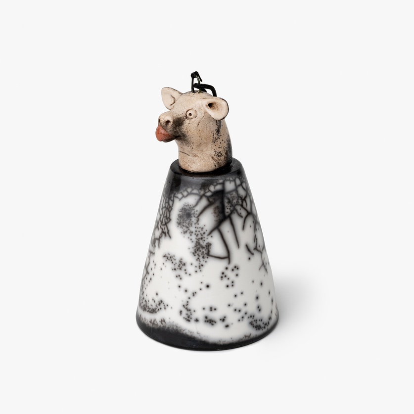 Funny decorative ceramic bell with a cow's head