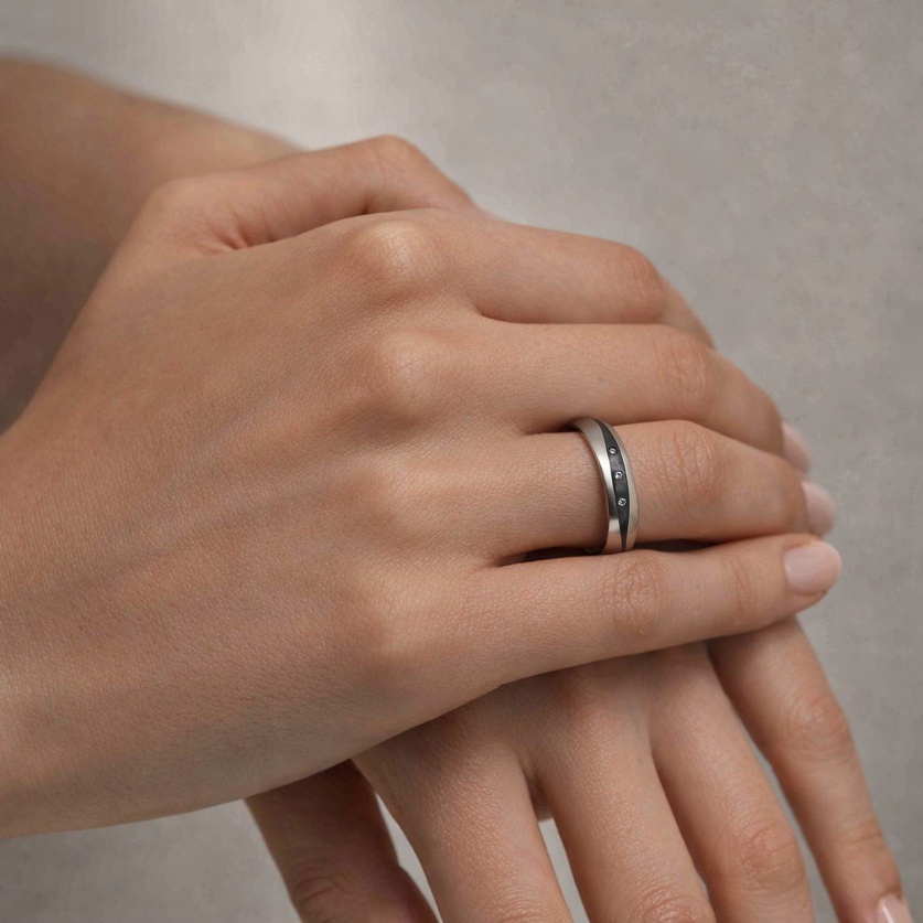 Titanium Wedding Ring with Carbon Fiber & Diamonds