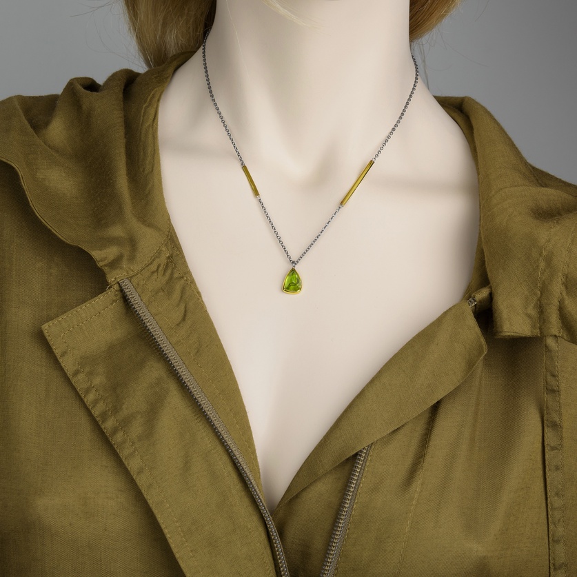 Peridot necklace with silver & gold handcrafted chain