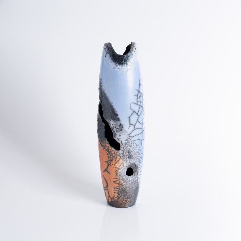 Raku ceramic vase with irregular openings (Small)