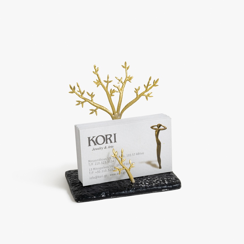 Business card holder with bronze tree