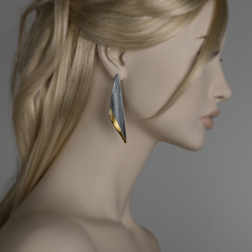 Statement black silver earrings with 22K gold