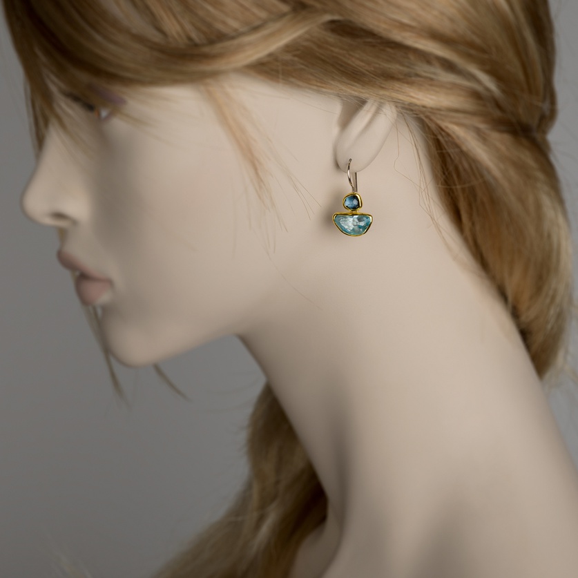 Modern aquamarine & blue topaz earrings