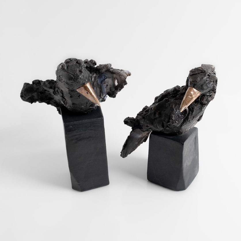 Excellent ceramic sculpture in a form of a crow