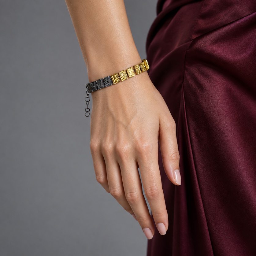 Beautiful Silver & Gold Bracelet with Square Pattern