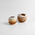 Spherical ceramic form in white and beige (small size)