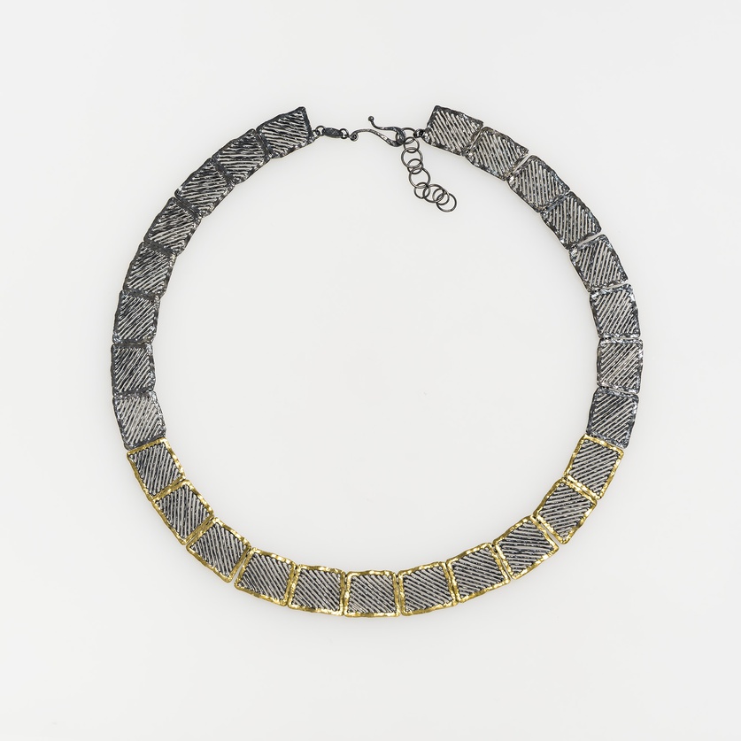 Gorgeous Necklace in Silver & Gold with Pattern of Squares