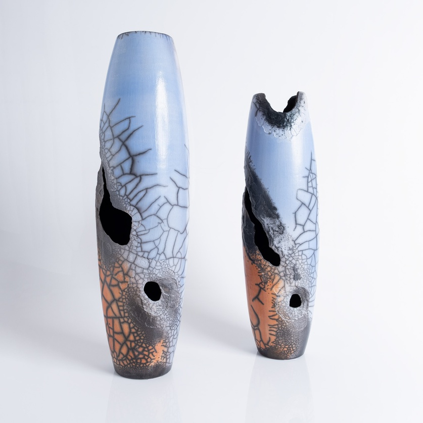 Raku ceramic vase with irregular openings (Small)