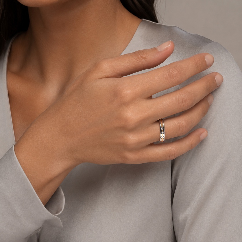 Titanium Wedding Ring With Gold & Diamonds