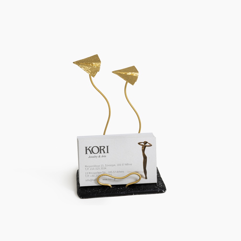 Business card holder with bronze paper planes