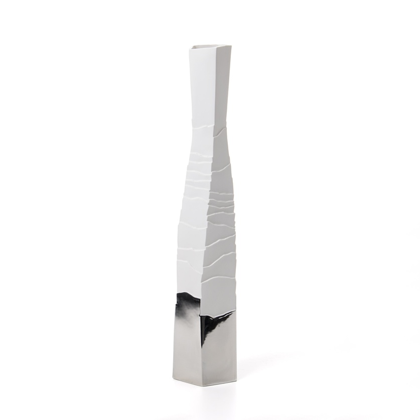 Tall porcelain vase with a platinum finish