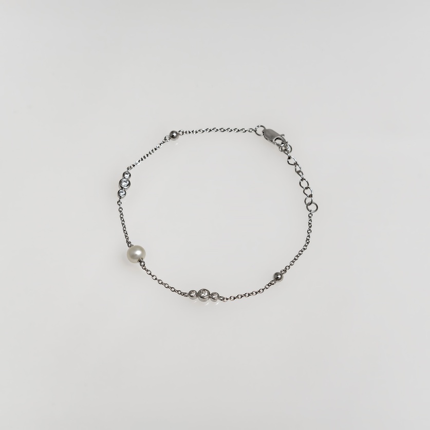 Ασημένιο βραχιόλι με μαργαριτάρι γλυκού νερού και ζιργκόν
