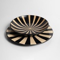 Ceramic decorative platter with black and beige stripes