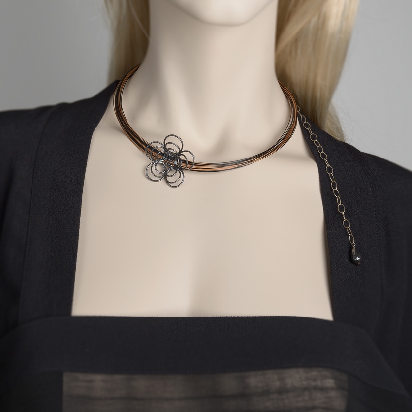 Modern design silver necklace with hematites