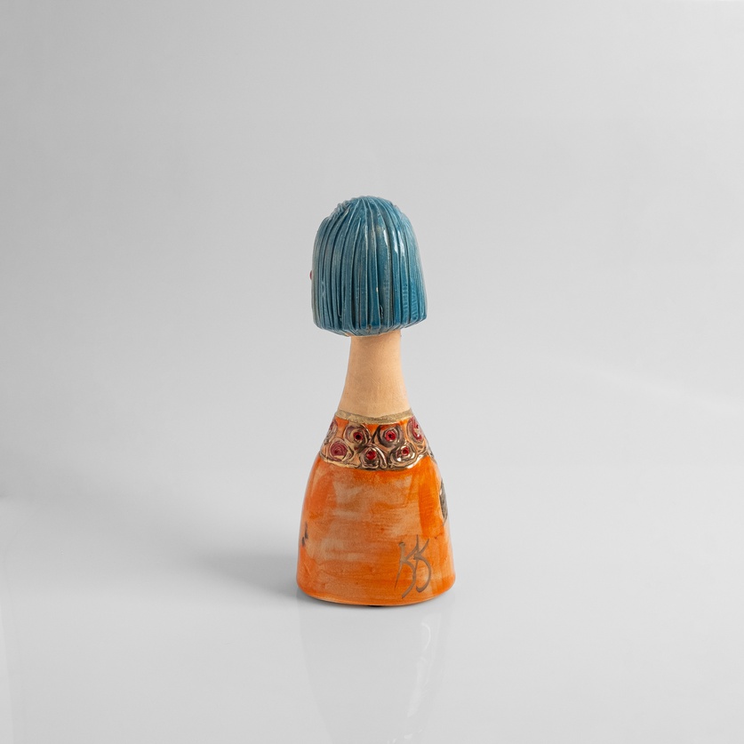 Stylish woman with blue hair