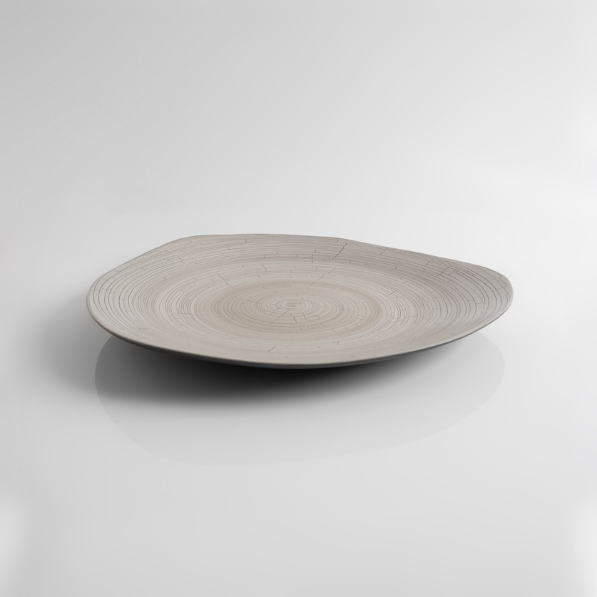 Gray platter with a crackled finish
