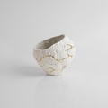 Low porcelain form with gold accents