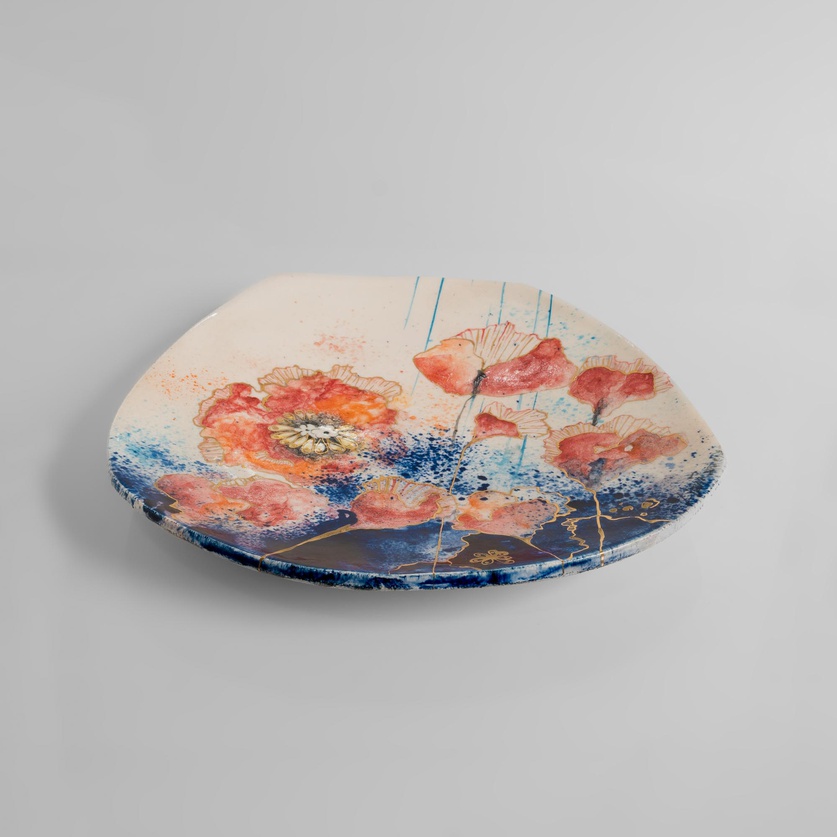 Κεραμική πιατέλα stoneware με παπαρούνες