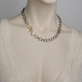 Tasteful silver necklace with K14 gold and freshwater pearl