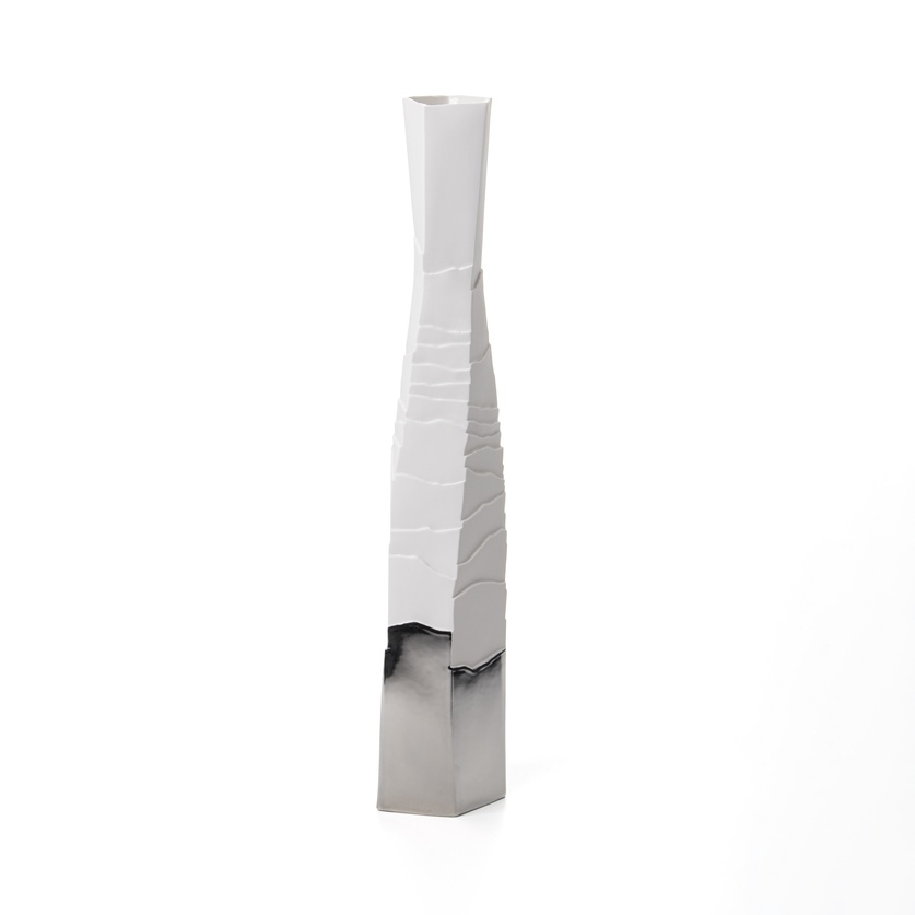 Tall porcelain vase with a platinum finish