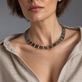 Gorgeous Necklace in Silver & Gold with Pattern of Squares