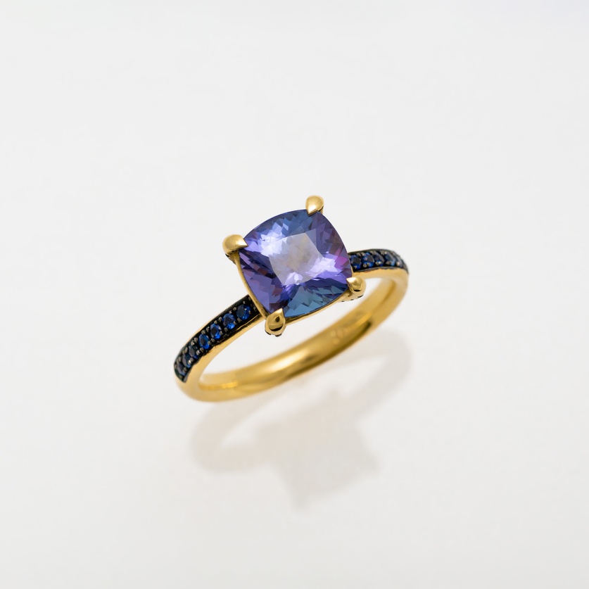 Spectacular Engagement Ring With Blue Tanzanite, Diamond & Sapphires