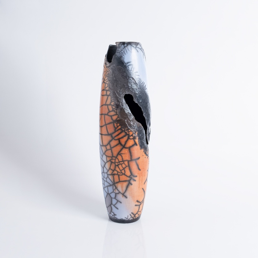 Raku ceramic vase with irregular openings (Small)
