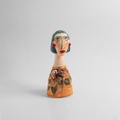 Stylish woman with blue hair