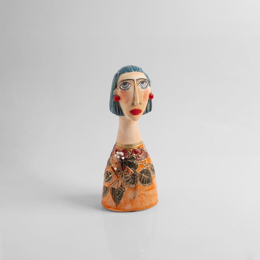 Stylish woman with blue hair