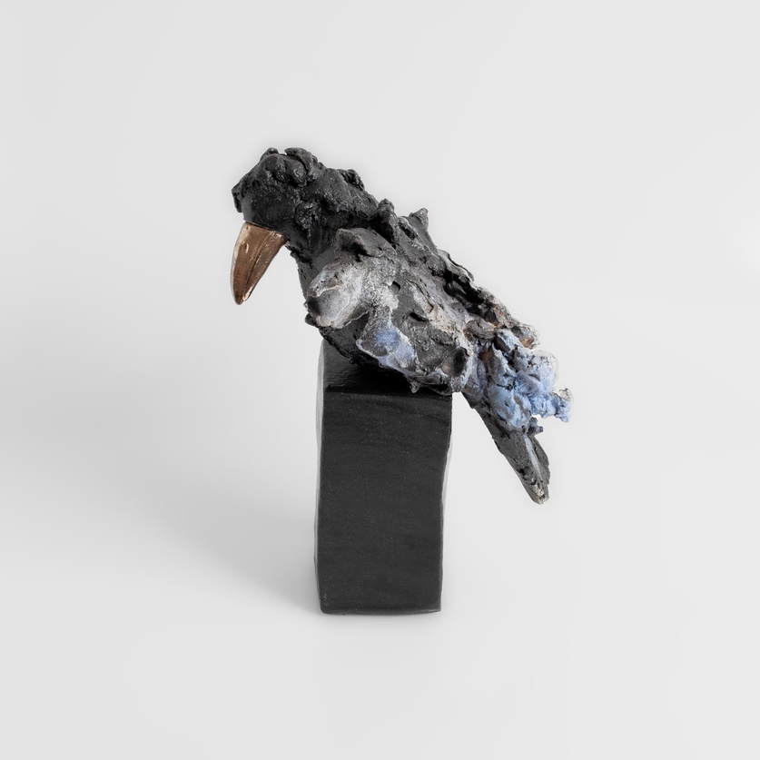 Excellent ceramic sculpture in a form of a crow