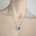 "Blue Sun" silver necklace with oval quartz