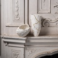 Low porcelain form with gold accents