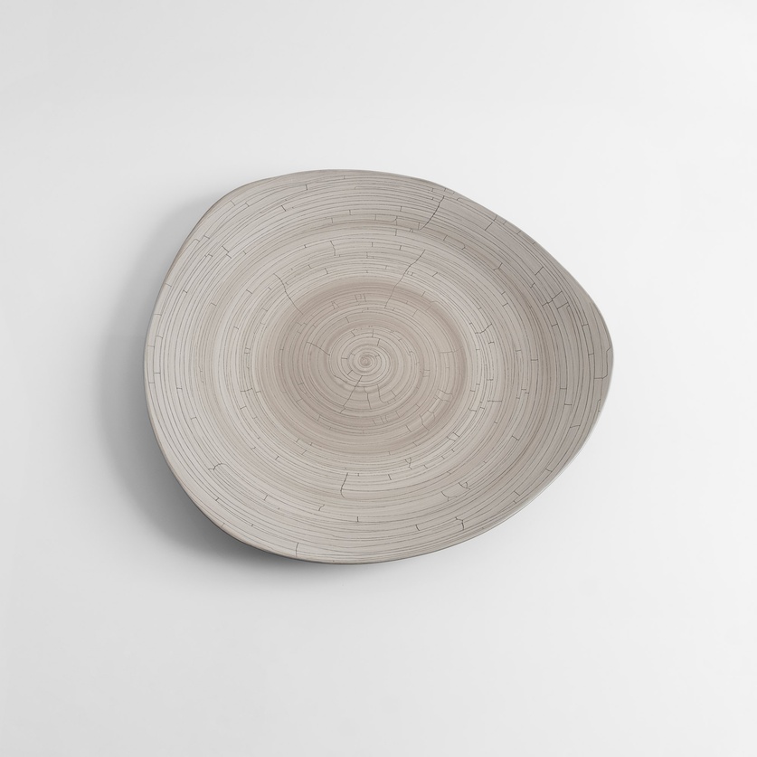 Gray platter with a crackled finish