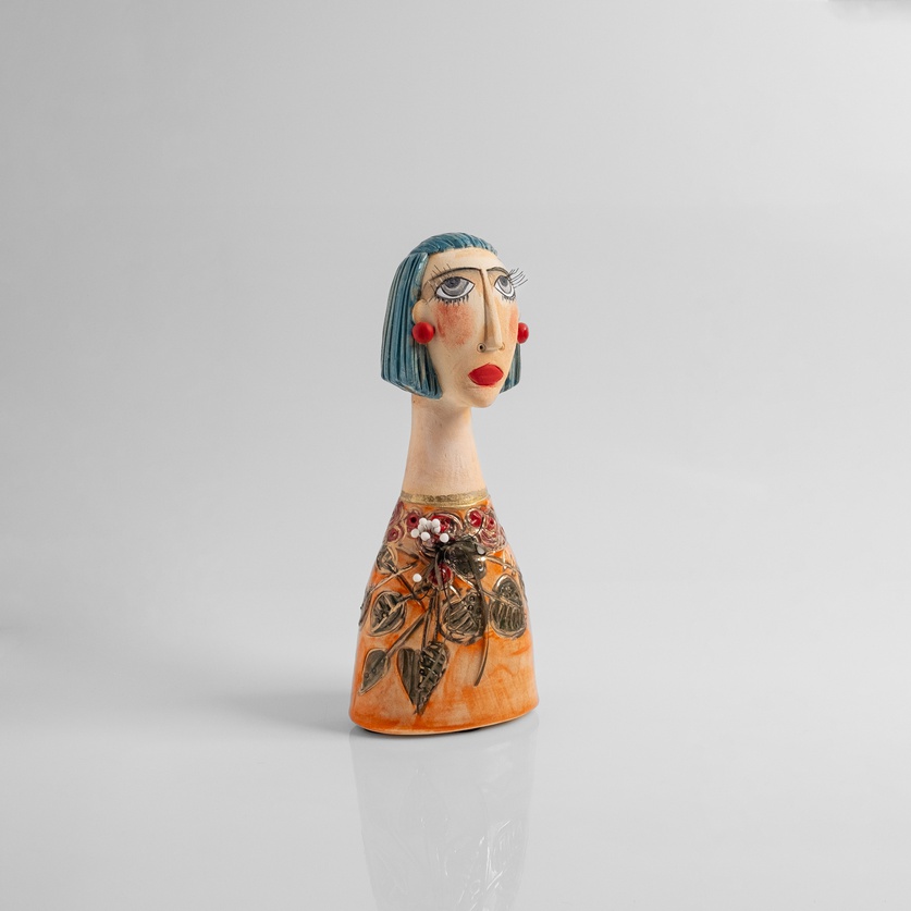 Stylish woman with blue hair